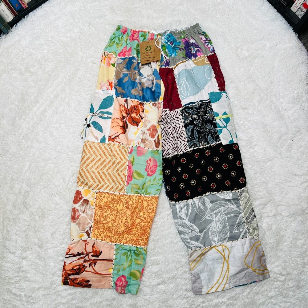 ASHLEY TAYLOR WOMENS PATCHWORK PANTS BOHO HIPPIE HAREM TROUSERS OSFM 1